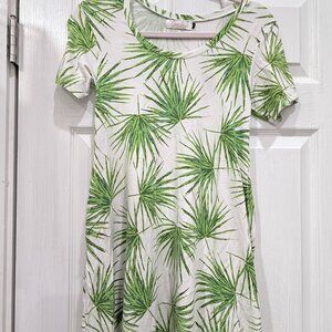 Ava Sky white green palm dress, jersey sz S